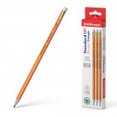 Чернографитный карандаш пластиковый ErichKrause Standard triangle 101 Orange, трехгранный, с ластиком, HB