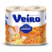 Туалетная бумага Veiro «Classic», 2-х слойная, 4 шт., желтая, аромат цитрус