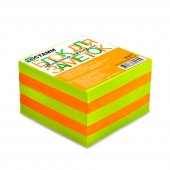 Блок для записей проклеенный СТАММ «Neon», куб 9 × 9 × 5 см, зеленый, оранжевый