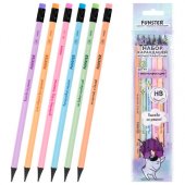 Набор карандашей чернографитных FUNSTER FUNNY NOTES PSTL, 6 штук, HB, с ластиком