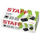 Зажимы для бумаг STAFF "EVERYDAY", 19 мм, на 60 листов, черные, картонная коробка
