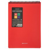Блокнот А5 80 л., спираль пластиковая, обложка красный пластик, клетка, BRAUBERG "Metropolis"