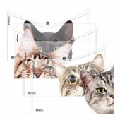 Папка-конверт на кнопке А4 пластиковая ErichKrause Hiding Cats, рисунок ассорти 