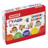 Гуашь ПИФАГОР "ЭНИКИ-БЕНИКИ", 12 цветов по 10 мл