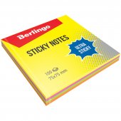 Блок самоклеящийся Berlingo «Ultra Sticky», 75 × 75 мм, 100 листов, 4 неоновых цвета