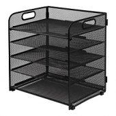 Лоток горизонтальный металлический 5 ярусов. закладка по широкой стороне, сетка, черный