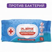 Салфетки влажные 72 шт., АНТИБАКТЕРИАЛЬНЫЕ с пластиковым клапаном, LAIMA "Antibacterial"