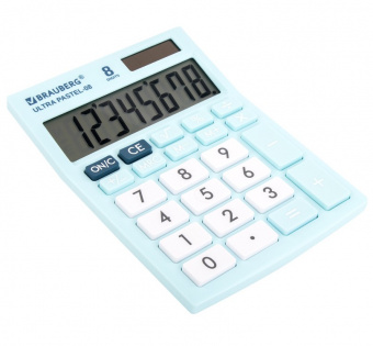 Калькулятор настольный BRAUBERG ULTRA PASTEL-08-LB, КОМПАКТНЫЙ (154x115 мм), 8 разрядов, двойное питание, ГОЛУБОЙ
