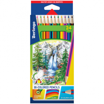Карандаши цветные Berlingo «Водопад», 24 цвета, 12 шт., двусторонние, двуцветные, заточенные