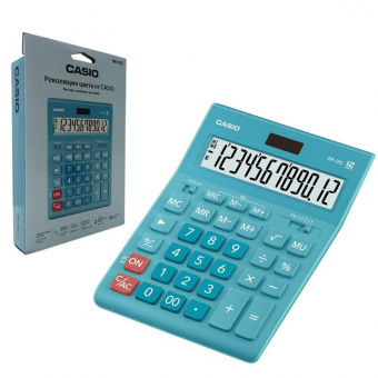 Калькулятор настольный Casio GR-12C-LB, 12 разрядов, двойное питание, бирюзовый