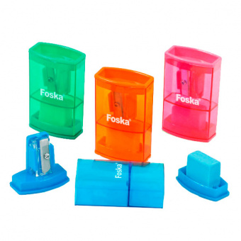 Точилка Foska, пластиковая, с контейнером и ластиком, 1 отверстие