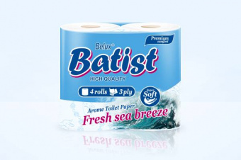 Туалетная бумага BELUX «BATIST», 3-х слойная, 4 шт., белая, аромат морской бриз