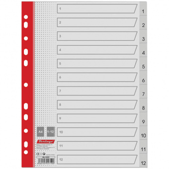 Разделитель пластиковый для папок А4, цифровой 1-12, серый