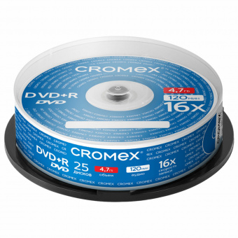Диск DVD+R (плюс) CROMEX, 4,7 Gb, 16x, Cake Box (упаковка на шпиле) КОМПЛЕКТ 25 шт.