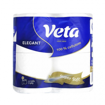 Туалетная бумага "VETA ELEGANT" белая, 2сл на втулке, 1*4 рулона