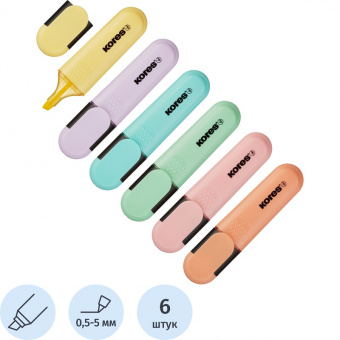 Набор маркеров текстовых "Bright Liner Pastel" Kores 6шт., ассорти
