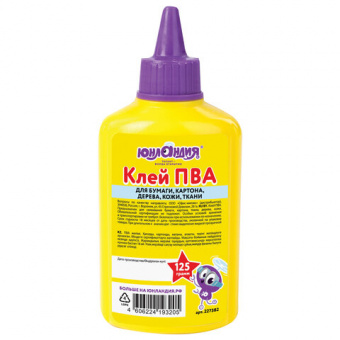 Клей ПВА ЮНЛАНДИЯ (бумага, картон, дерево), 125 г