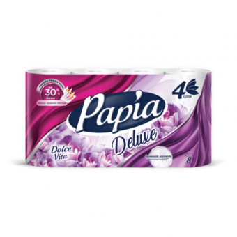 Туалетная бумага PAPIA DELUXE аромат Dolce Vita 4сл, спайка 8рул*16,5м  100% целлюлоз