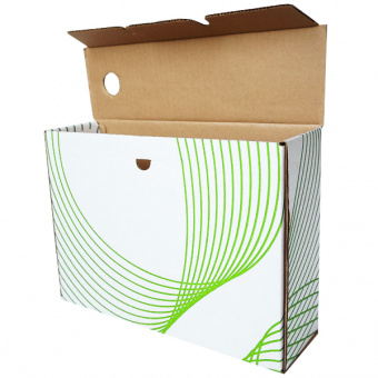 Короб архивный А4, 80 мм, картон, бело-зеленый