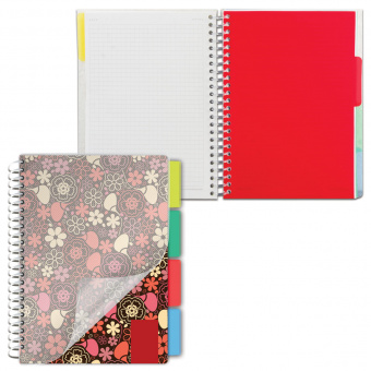 Тетрадь-блокнот 150л. A5 170x215мм, BRAUBERG кл.,греб., обл.пласт, 4разд.