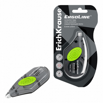 Корректирующая лента ErichKrause ErgoLine®, с резиновой вставкой, 5мм х 8м, серый