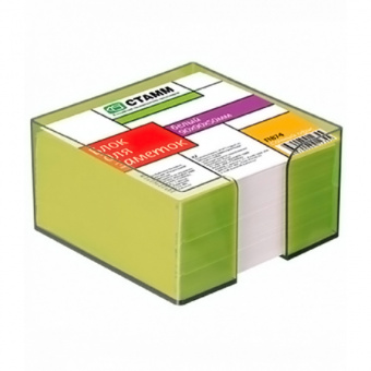 Блок для записей непроклеенный СТАММ, куб 9 × 9 × 5 см, зеленый, в боксе