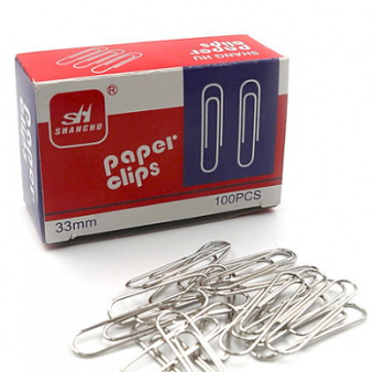 Скрепки 33мм, канцелярские никелированные Paper Clips (упак. 100шт)