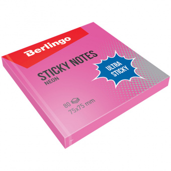 Блок самоклеящийся Berlingo "Ultra Sticky", 75 × 75 мм, 80 л., розовый неон