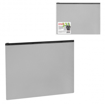 Папка-конверт на молнии А4 СЕКЬЮРИТИ, 230х333 мм, ПВХ, непрозрачная, серая, STAFF