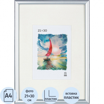 Рамка Зебра А4 21x30 см пластиковый багет 14 мм серебристая (PS 516)