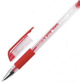 Ручка гелевая с грипом STAFF "EVERYDAY" GP-193, КРАСНАЯ, корпус прозрачный, узел 0,5 мм, линия письма 0,35 мм