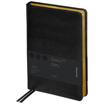 Ежедневник датированный Berlingo "xGold", 2021г., А5, 145 × 205 мм, кожзам, 184 л., черный/золотой срез