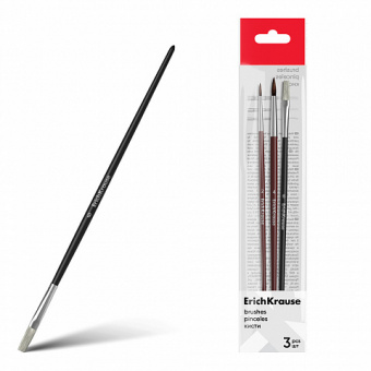 Кисти ErichKrause для акварели и гуаши, пони и шетина 3 штуки