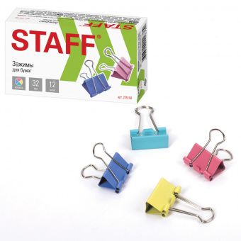Зажимы 32мм КОМПЛЕКТ 12шт  STAFF "Profit" цветные 