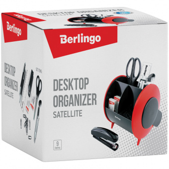 Канцелярский набор Berlingo «Satellite», настольный органайзер, 9 предметов, черно-красный