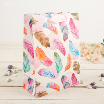 Пакет подарочный «Пёрышки», розовый, 30 × 12 × 42 см