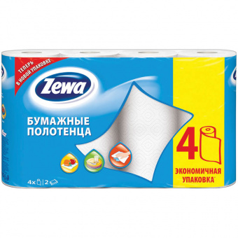 Полотенца бумажные «ZEWA», 2-х слойные, 4шт., белые