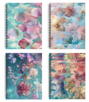 Тетрадь 48 л. А5 клетка, на гребне, офсет Schoolformat ЦВЕТЫ НА ВОДЕ мелованный картон, выборочный УФ-лак