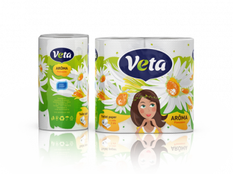 Туалетная бумага "VETA AROMA" ароматизированная, двухслойная, на втулке, 1*4 рулона, ромашка