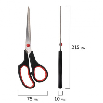 Ножницы STAFF EVERYDAY, 215 мм, бюджет, резиновые вставки, черно-красные, ПВХ чехол