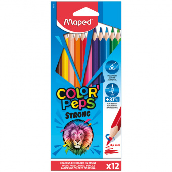 Карандаши цветные пластиковые Maped "Color'Peps Strong" 12цв.,трехранные, заточен, картон, европодвес