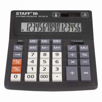 Калькулятор STAFF PLUS, 16разрядный, черный 200x154мм двойное питание, настольный STF-333 