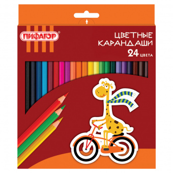 Карандаши цветные ПИФАГОР "ЖИРАФ", 24 цвета, шестигранные