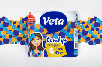 Туалетная бумага "VETA COMFY" белая, двухслойная, на втулке 100% целлюлоза, 1*4 рул.
