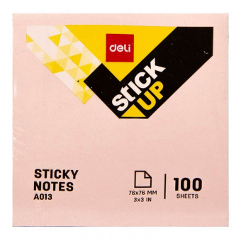 Блок самоклеящийся 76х76мм 100л Deli розовый пастель