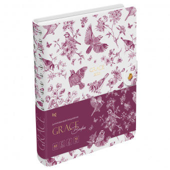 Ежедневник датированный 2026г., А5, 176л., мягкий переплет, экокожа, BG "Grace. Birdies", на гребне
