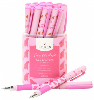 Ручка масляная LOREX HAPPYBARA Double Soft синяя 0,7 мм, с дизайном круглый корпус, покрытие ultra-soft touch, грип, игольчатый наконечник