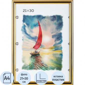 Рамка Зебра А4 21x30 см пластиковый багет 14 мм золотистая (PS 515)