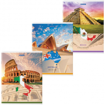 Тетрадь А4 48л. BRAUBERG скоба, клетка, обложка картон, рисунок TRAVEL