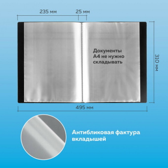 Папка 100 вкладышей BRAUBERG стандарт, черная, 0,9мм